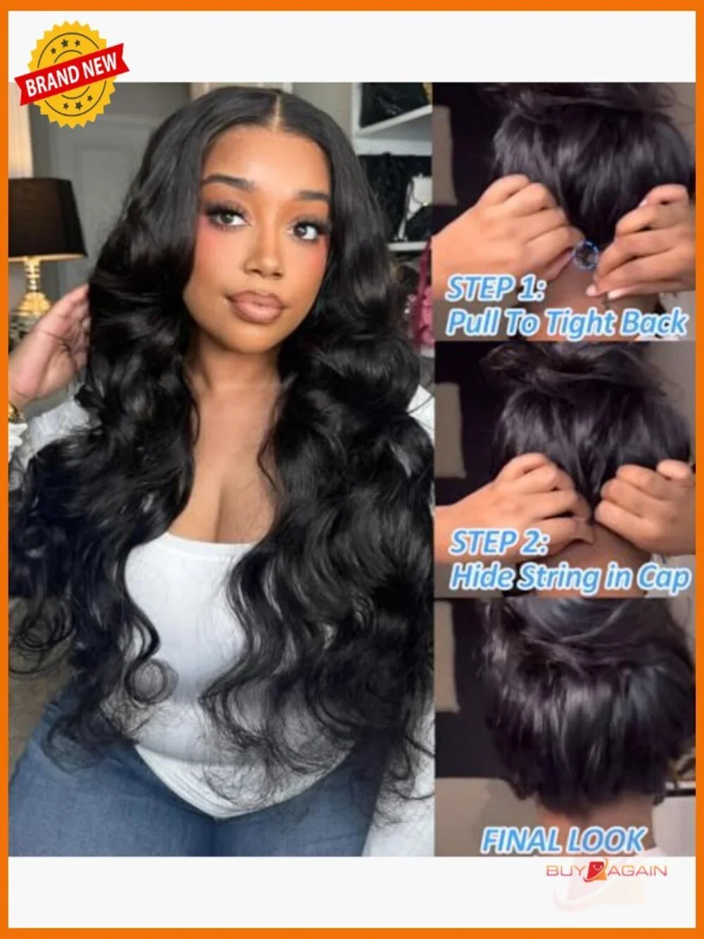 V Part Wig Human Hair Body Wave Glueless Half Wig with Clip